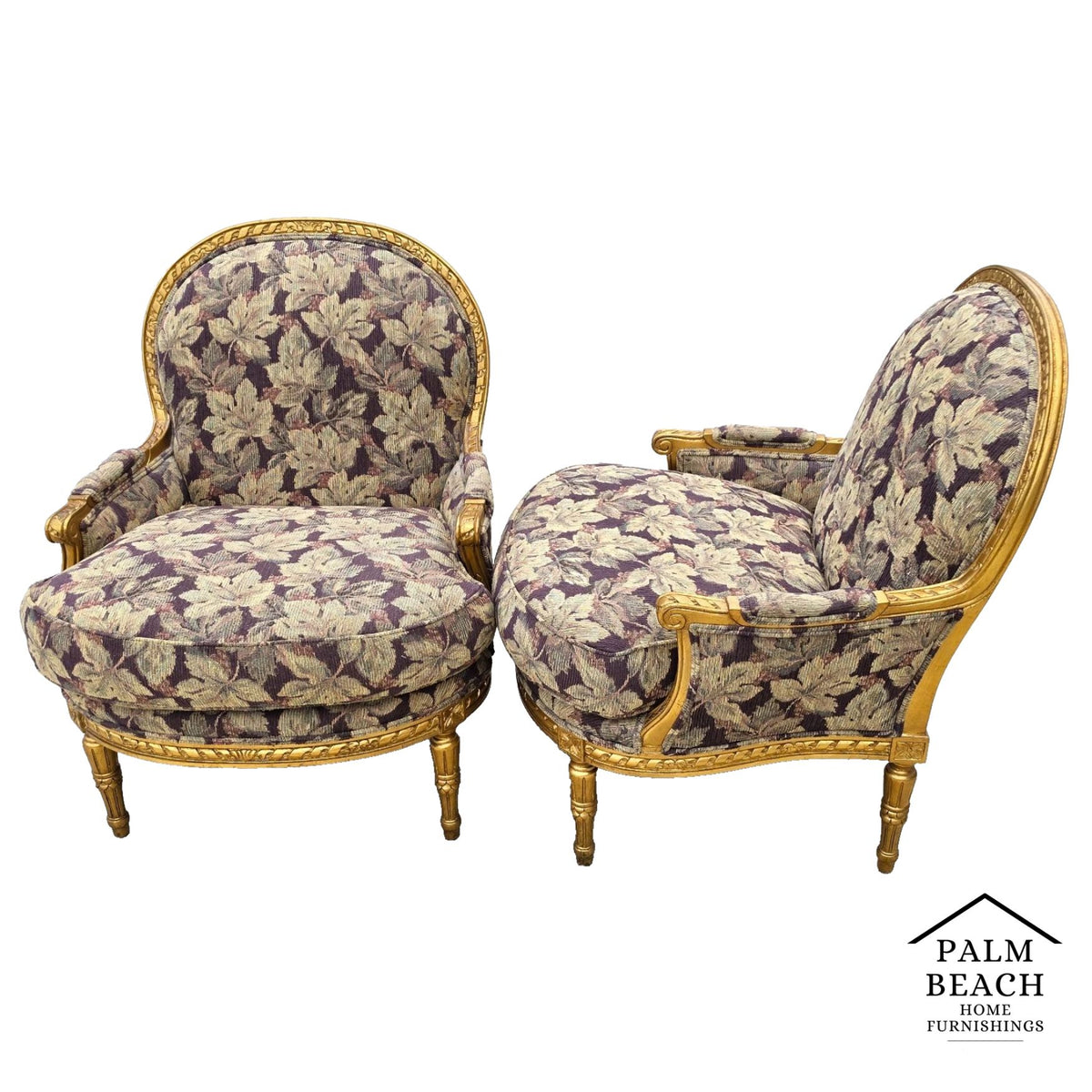 D & D Building NYC French Louis XVI Style Giltwood Oversized Bergère Armchairs