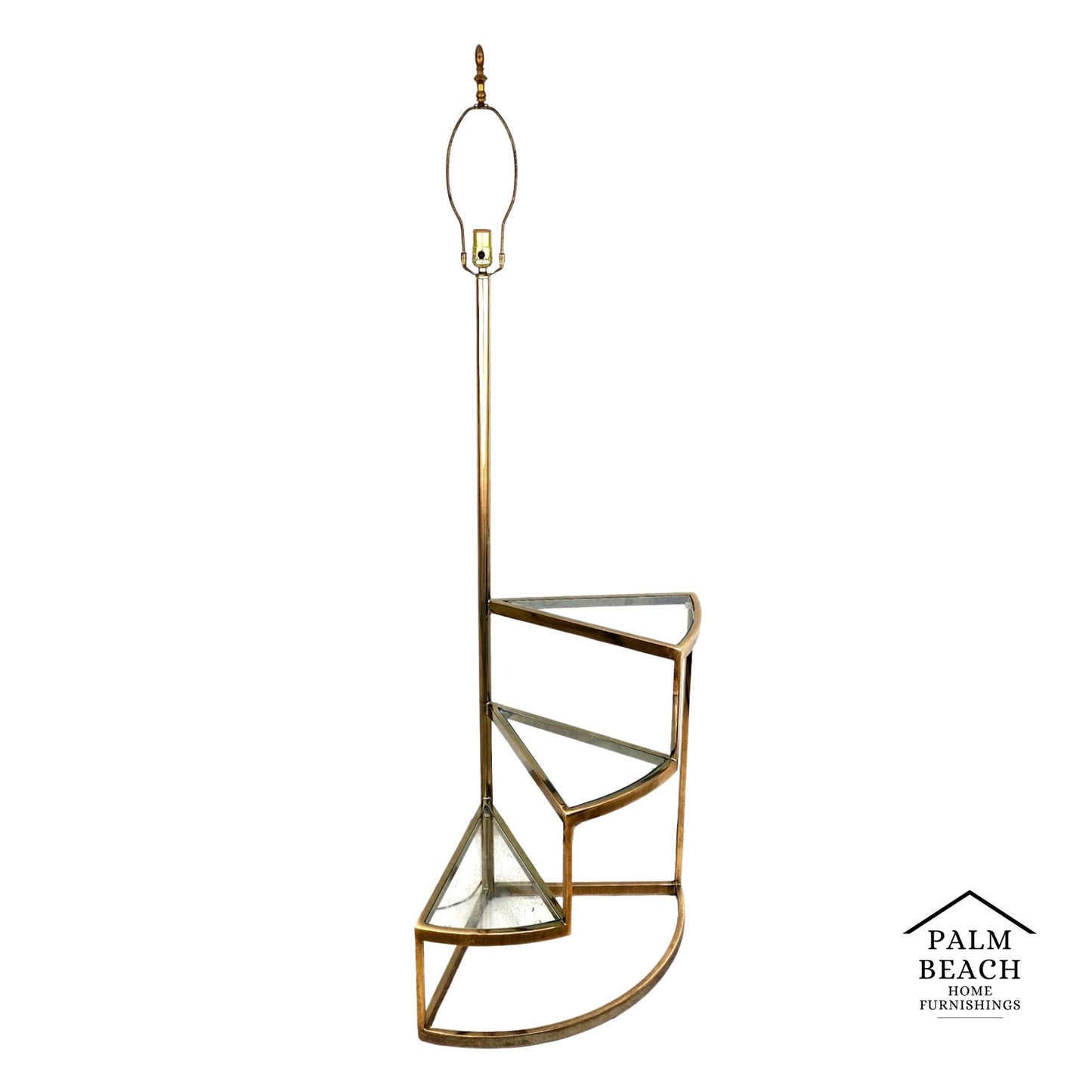 Vintage MCM Floor Lamp Table 3 Tier Step Brass & Glass