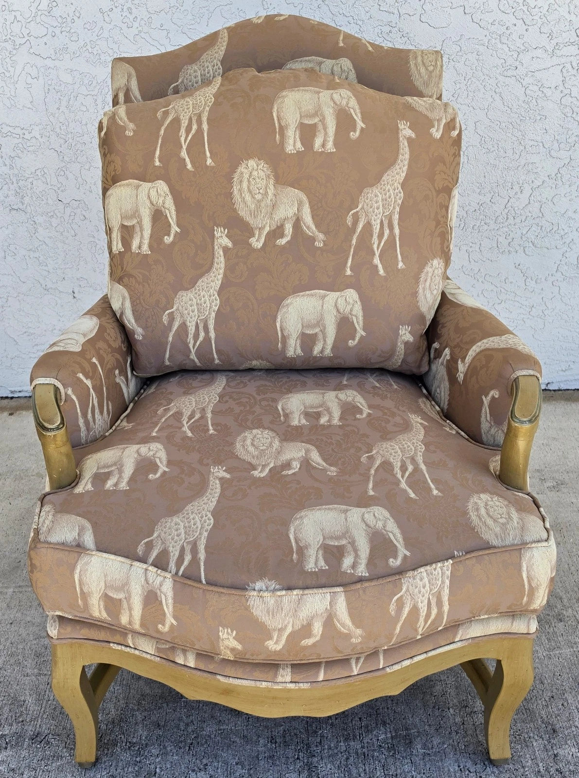 Safari Animals French Louis XV Bergère Armchair Lions Elephants Giraffes