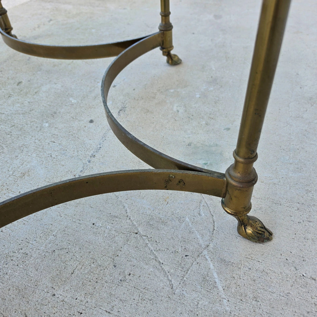 Vintage LaBarge Hexagonal Brass Hoof Footed Glass Top Coffee Table