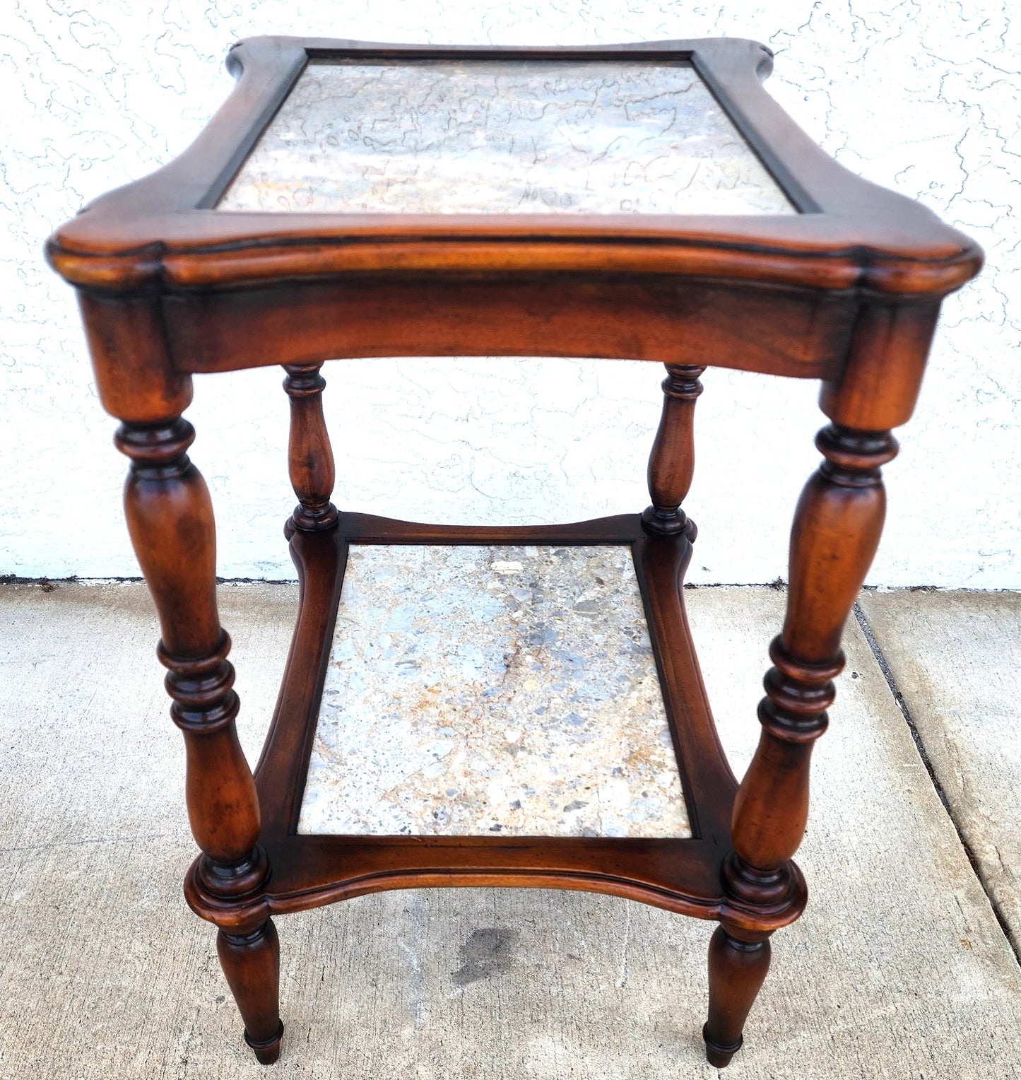 Theodore Alexander 2 Tier Mahogany & Marble Side Lamp Table With Pullout Top