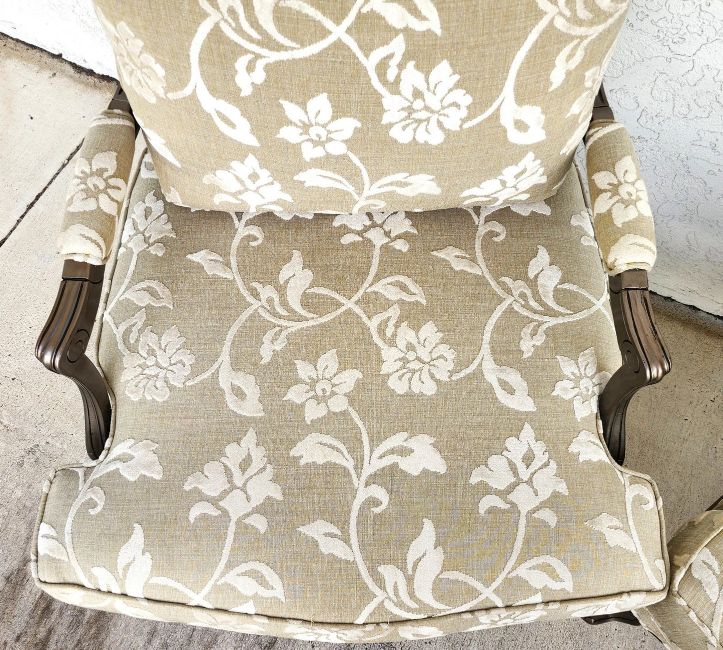 Vintage French Louis XV Armchairs Damask Linen Pair
