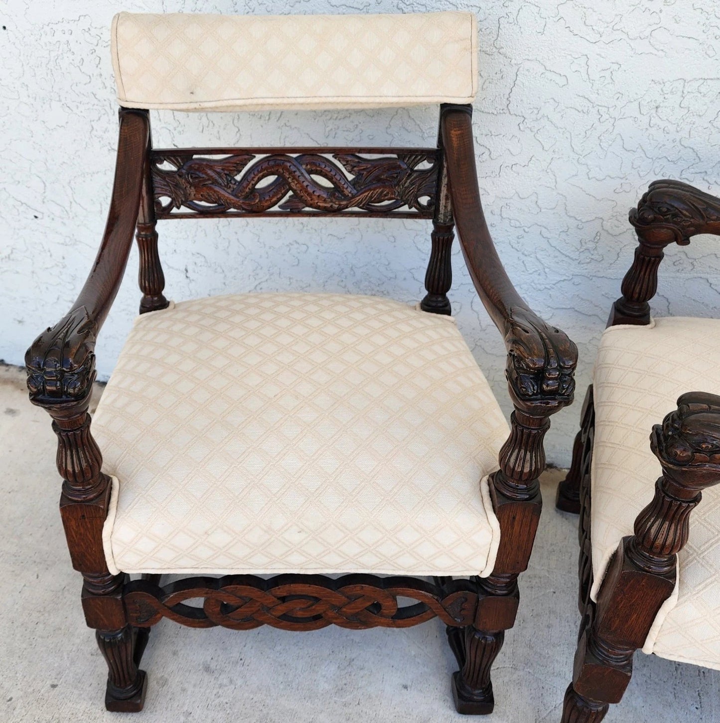 Chinoiserie Foo Dog Armchairs Pair Mid Century