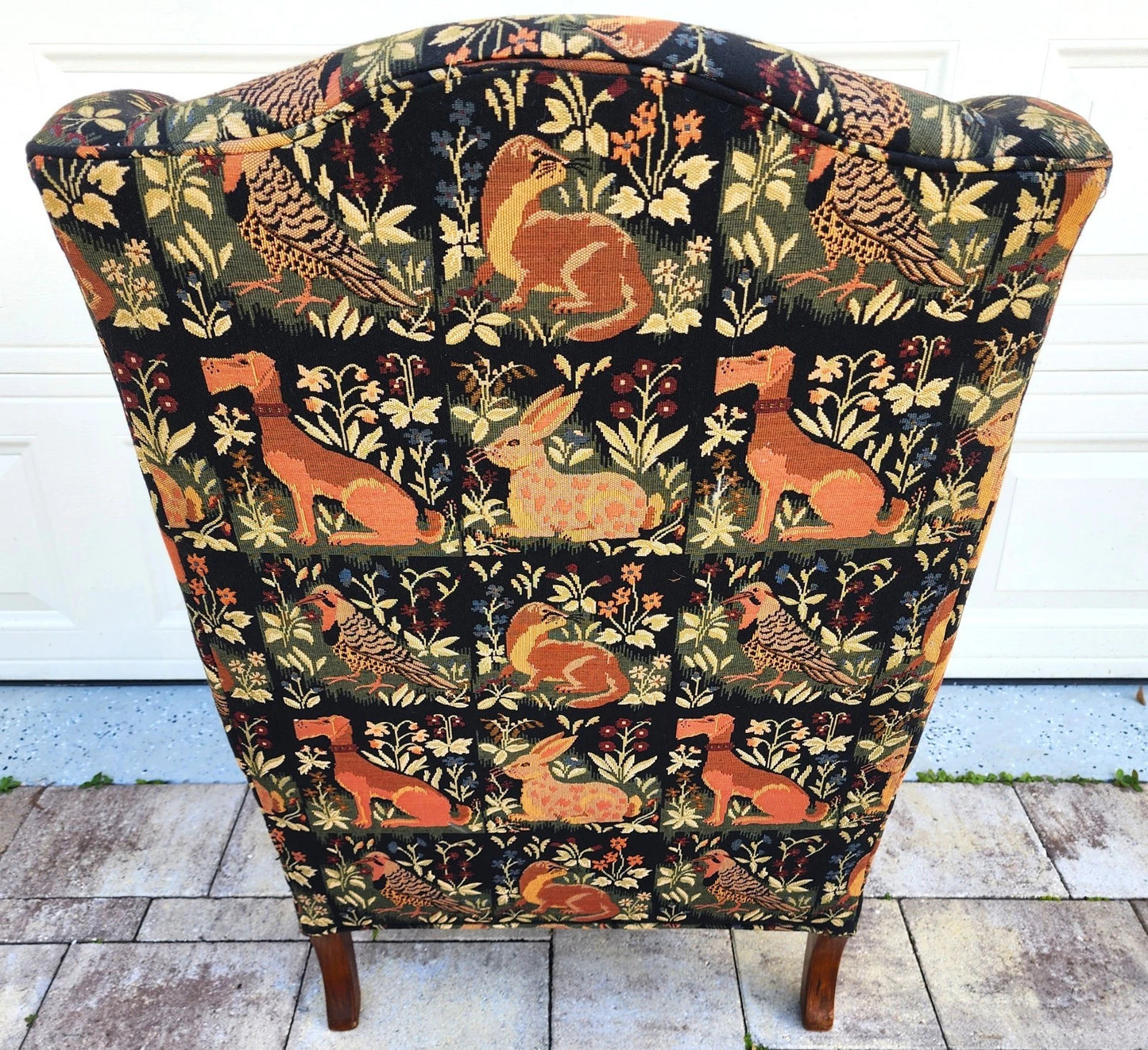 Vintage Chippendale Wingback Armchair French Country Farmhouse Animals