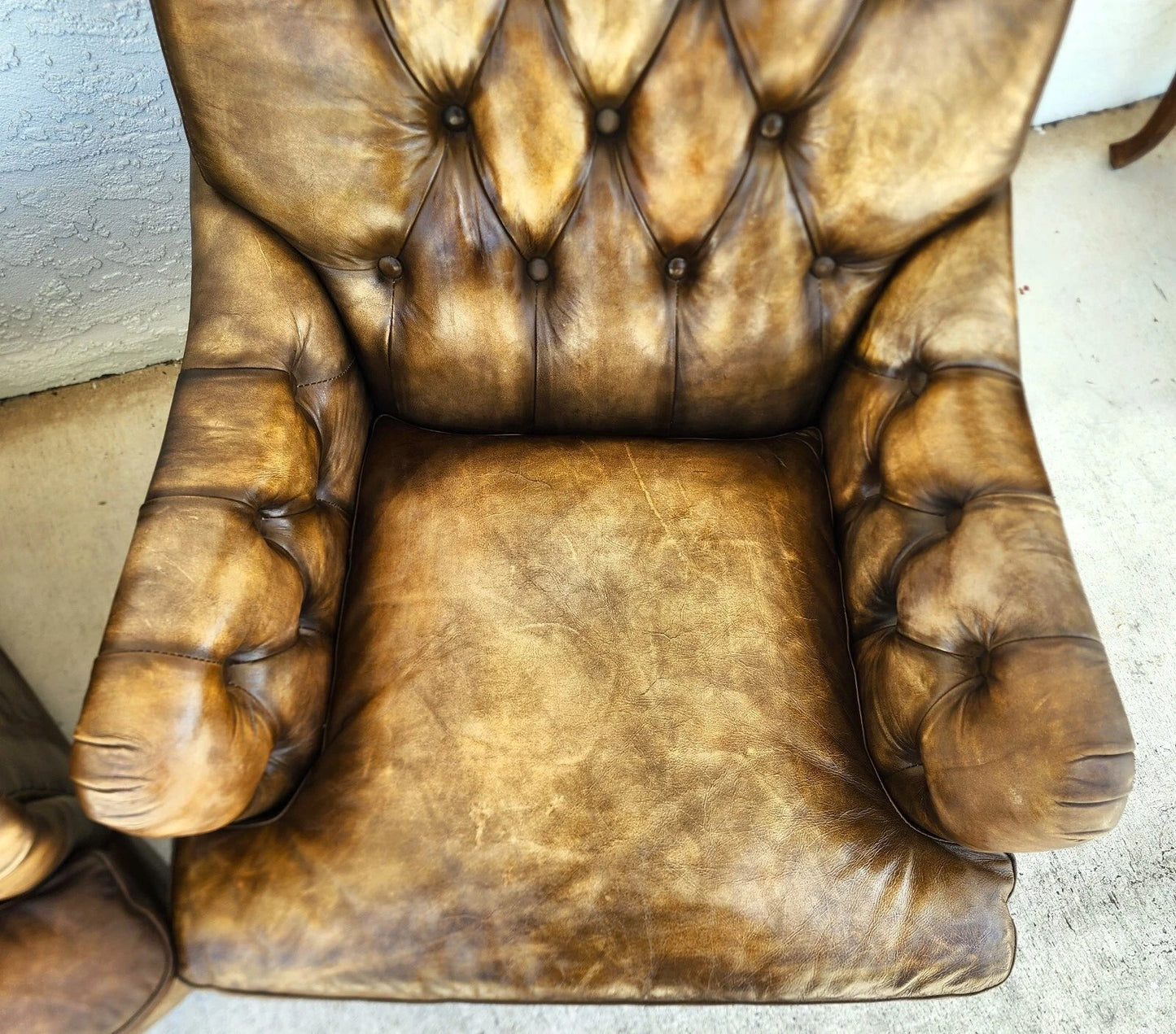 Top Grain Leather Club Chairs Pair