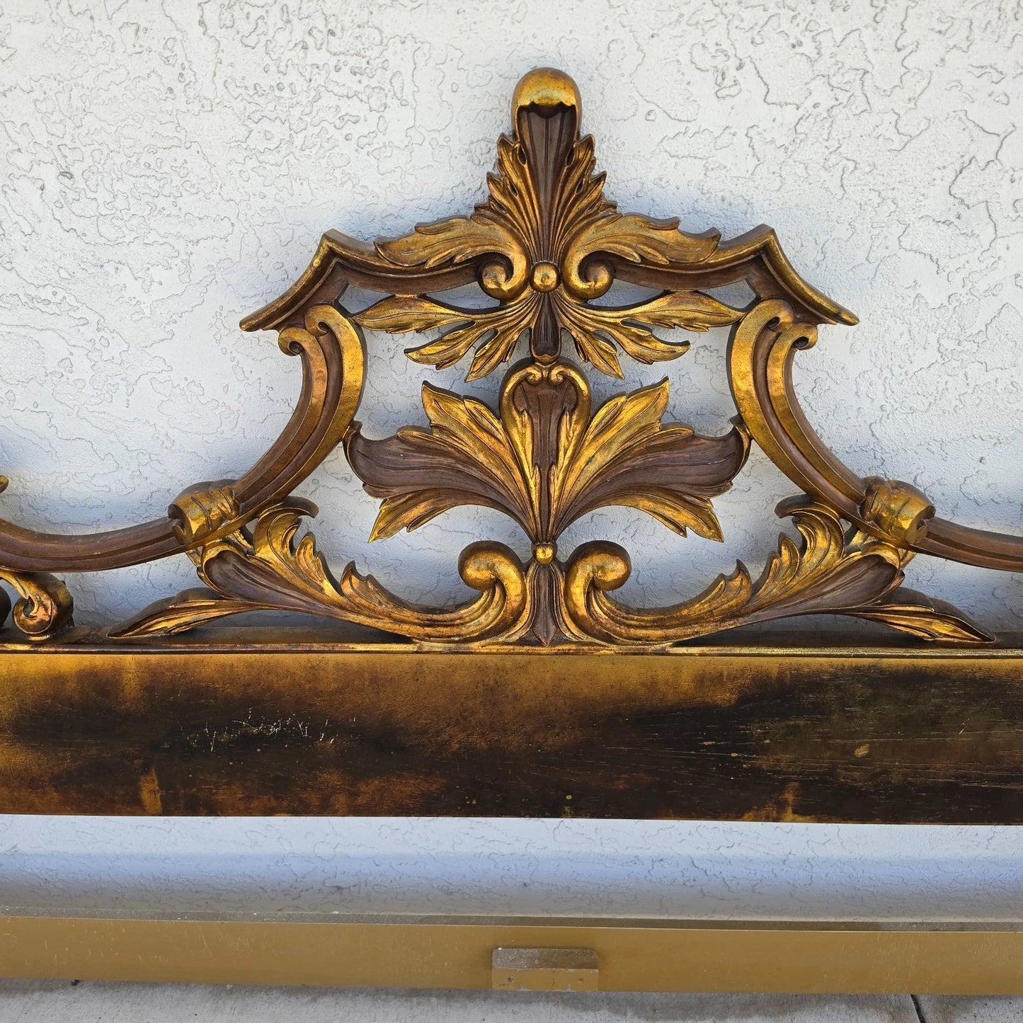 Mid Century French Rococo Louis XV Baroque Gold Gilt Metal King Headboard