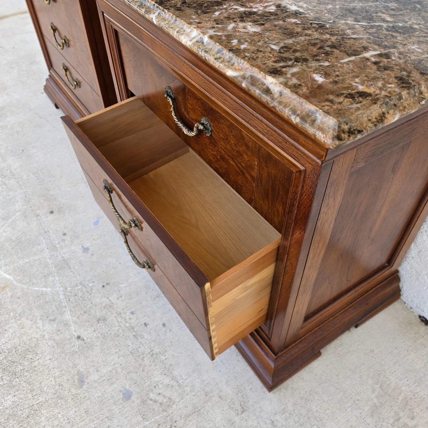 Thomasville Elysee Nightstands Burl and Marble A Pair