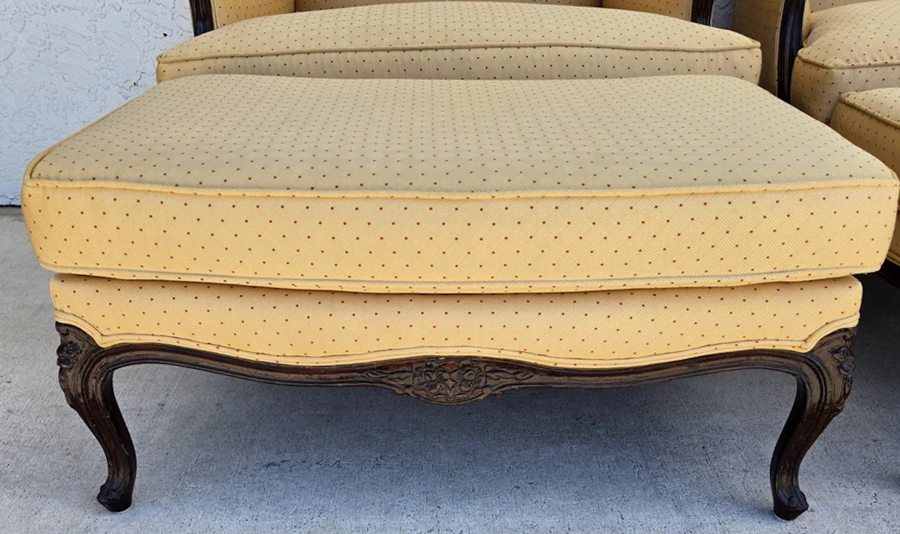 Pierre Deux Style French Country Provincial Bergere Lounge Chairs & Ottoman Pair