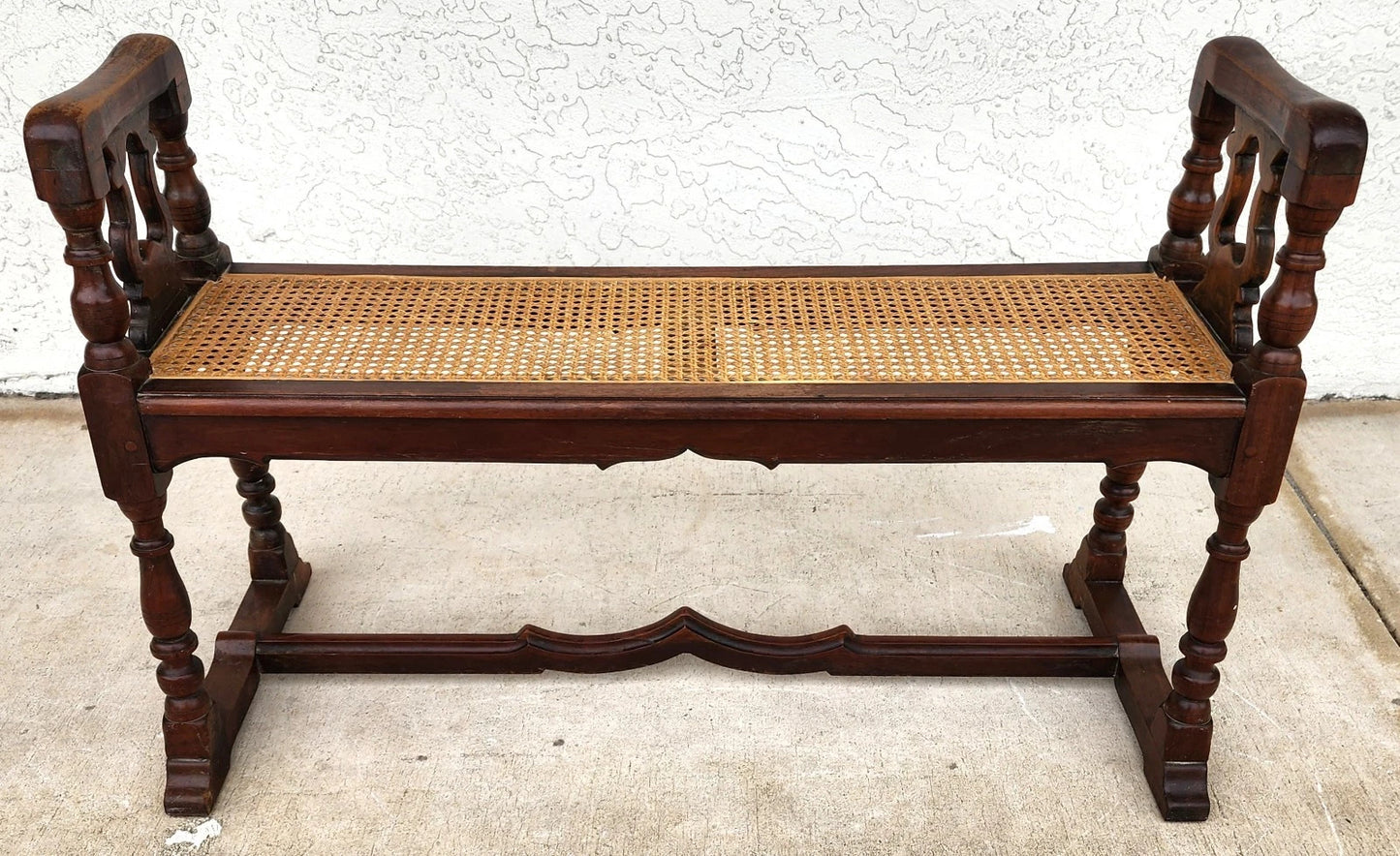 Antique English Walnut & Cane Window Bench