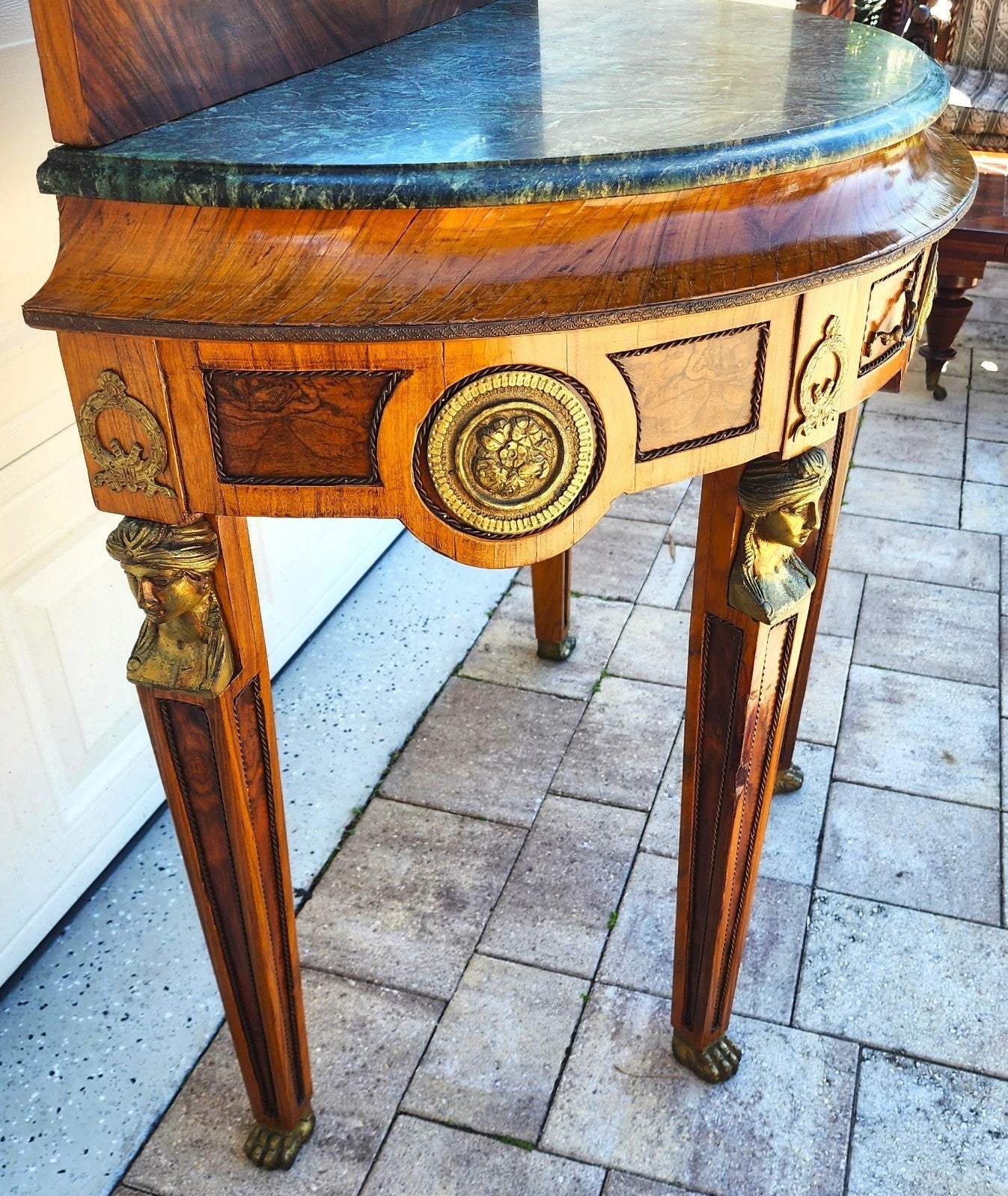 French Empire Style Console Marble Entry Table & Mirror