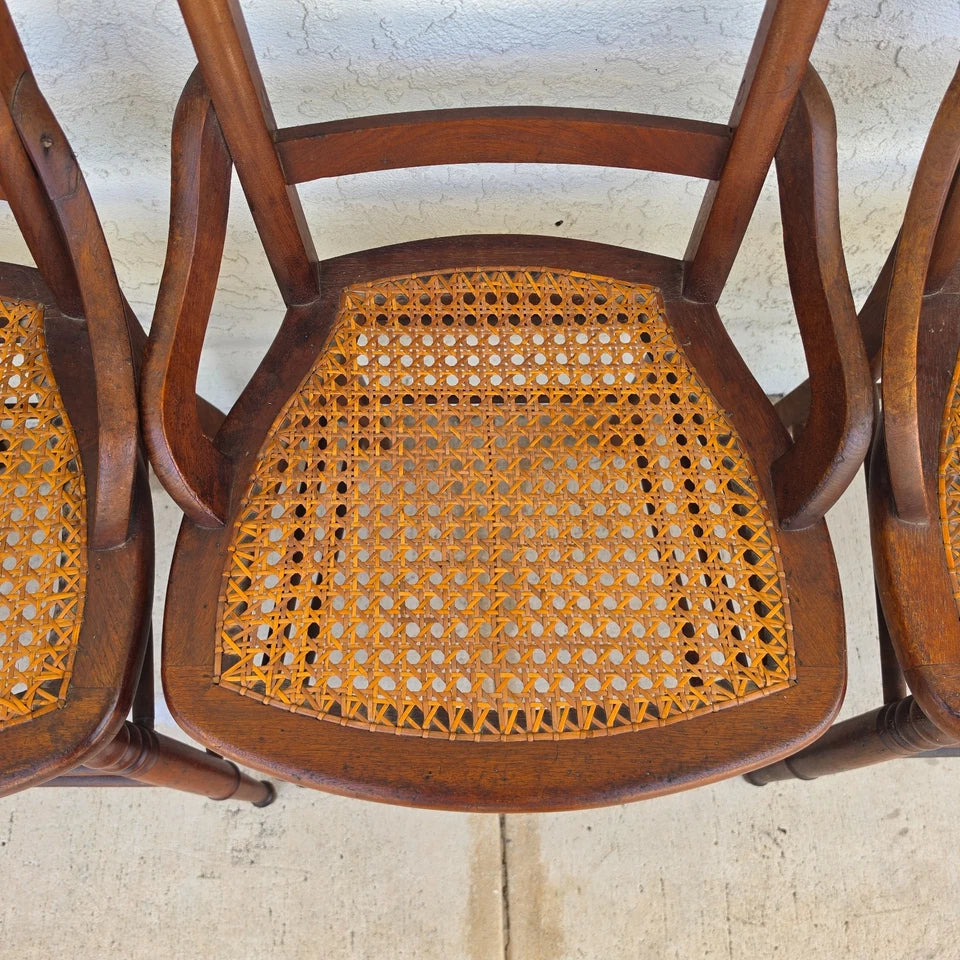 Antique Walnut Victorian Spindle Back Cane Seat Dining Chairs Set of 6