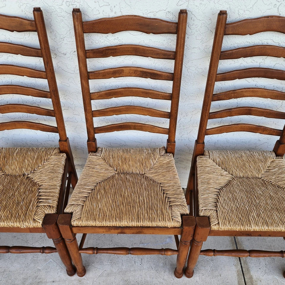 Vintage Ladder Back Rush Seat Dining Chairs Set of 8