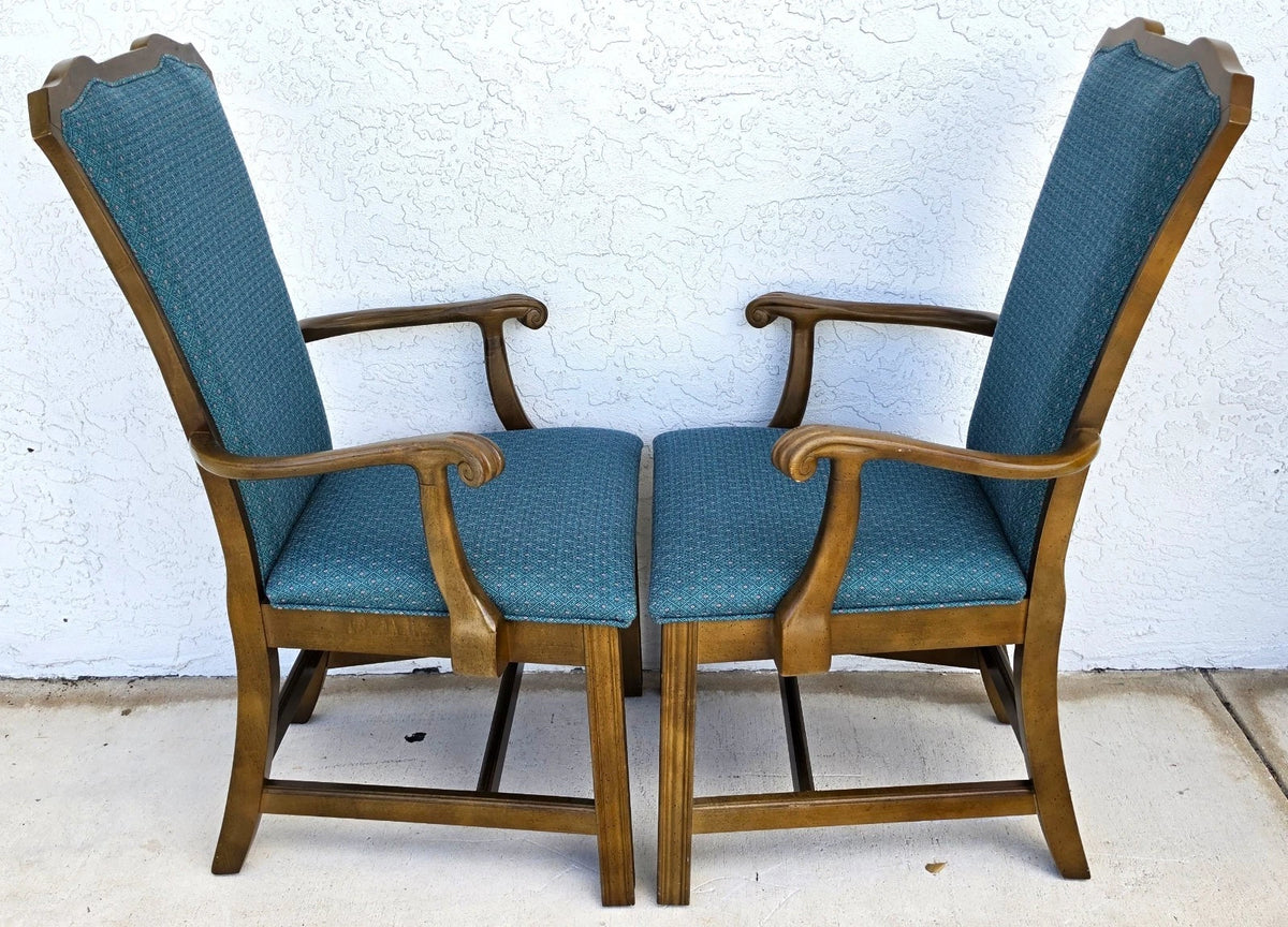 Vintage AMERICAN OF MARTINSVILLE Chippendale Dining Armchairs Teal Set of 8