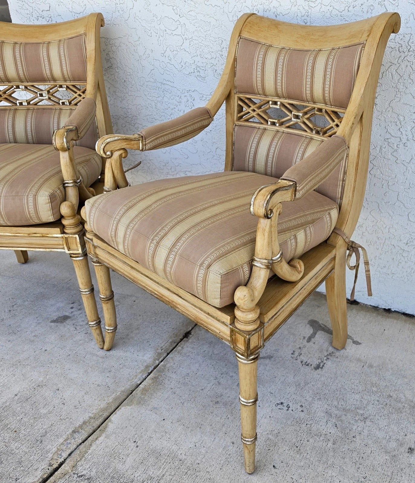 Century Furniture Regency Cane Seat Armchairs Pair