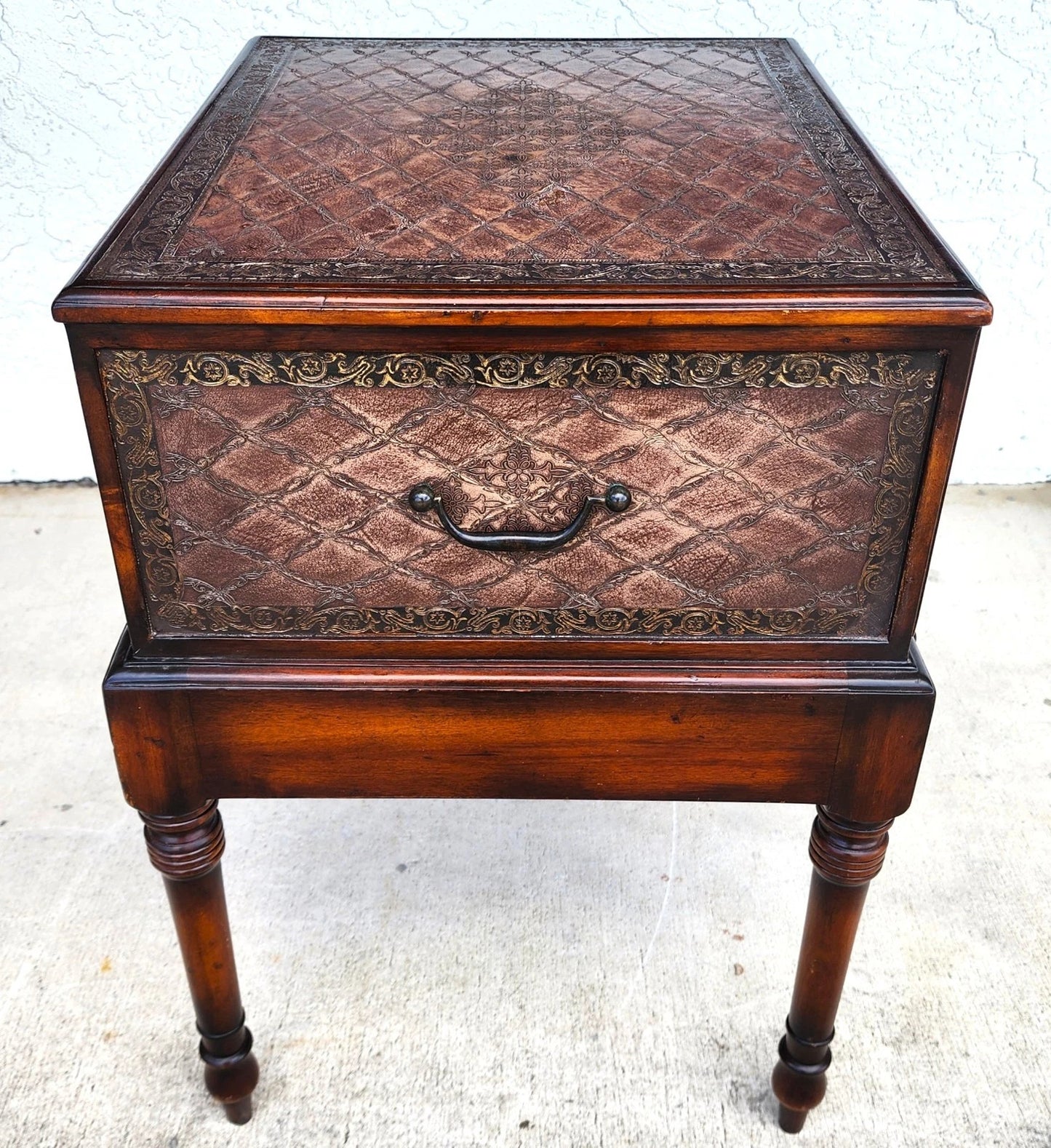 Theodore Alexander Leather Wrapped Side Accent Table