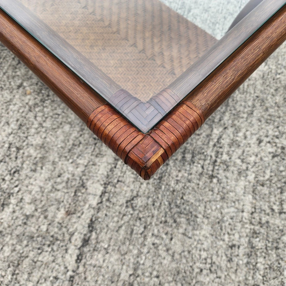 Vintage French Bamboo Wicker Coffee Table