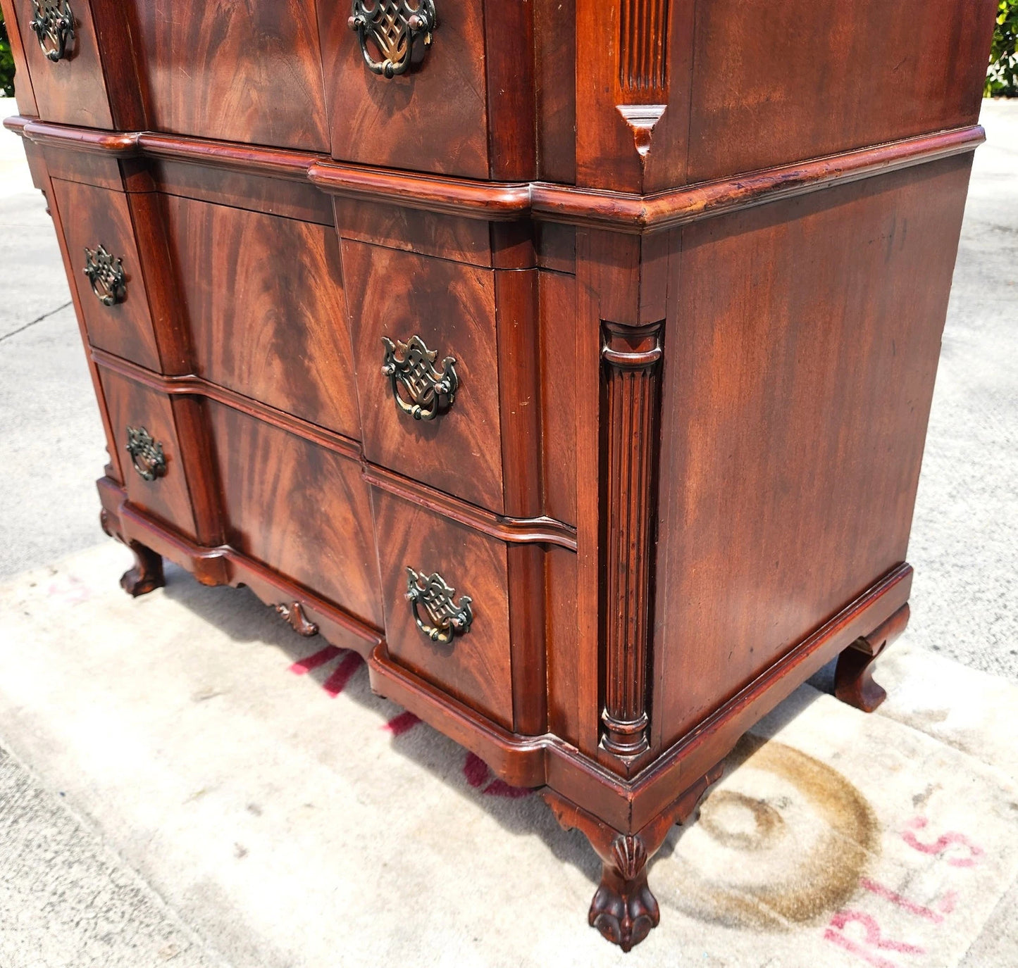 Antique Georgian Flame Mahogany Block Front Highboy Dresser