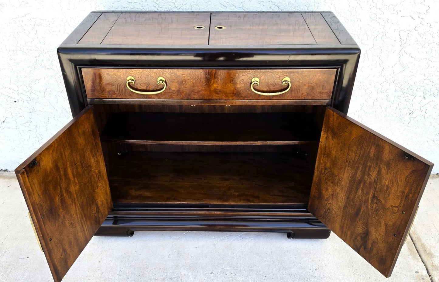 Vintage Bernhardt Chinese Style Rolling Dry Bar Cabinet or Buffet Server