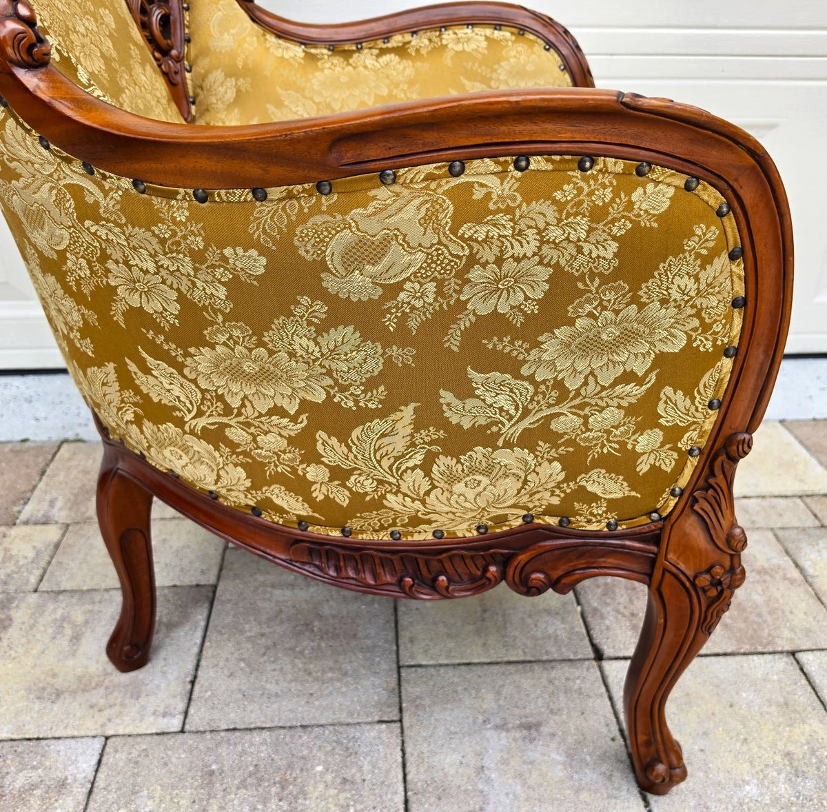 Victorian Rococo Revival Carved Bird Crest Music Room Wingback Armchair