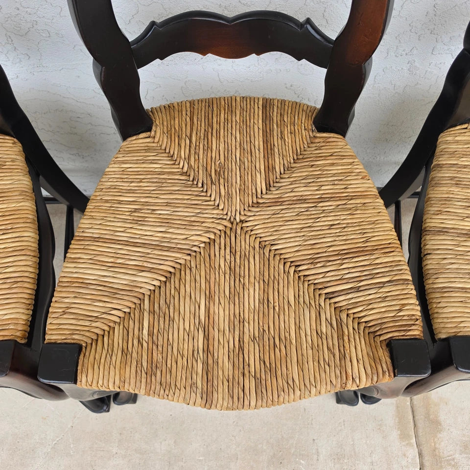 French Country Ladderback Rush Seat Dining Chairs Set of 4