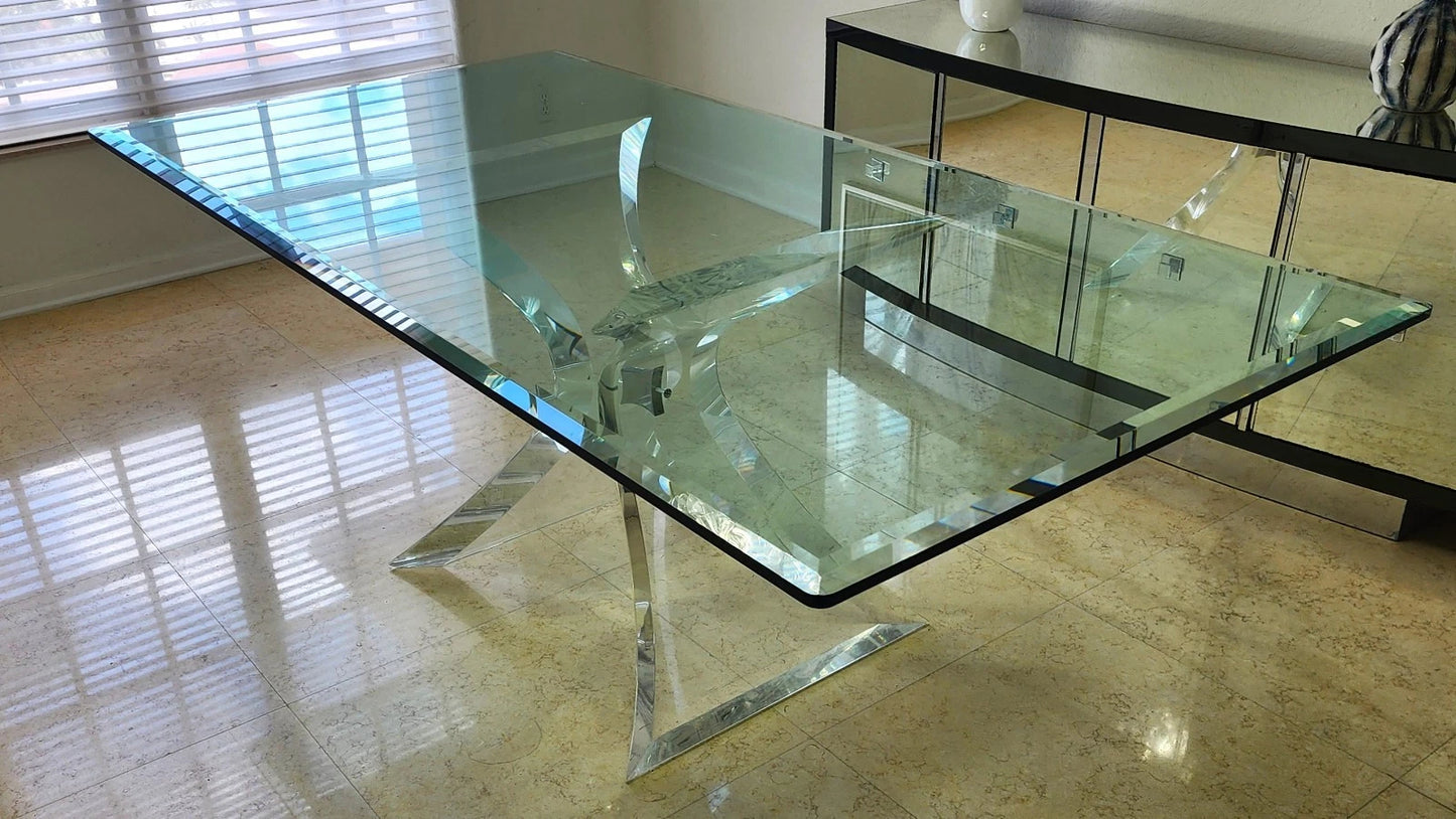 Lion in Frost Lucite & Glass Dining Table Signed 1970s
