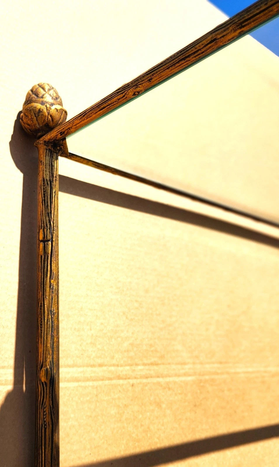 Gilt Iron & Glass Faux Bois Étagère Bookcase Shelf Mid Century