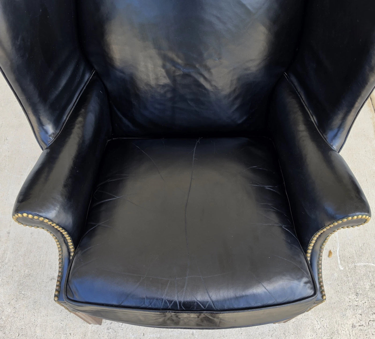 Classic Georgian Chippendale Black Leather Wingback Library Gentlemans Armchair