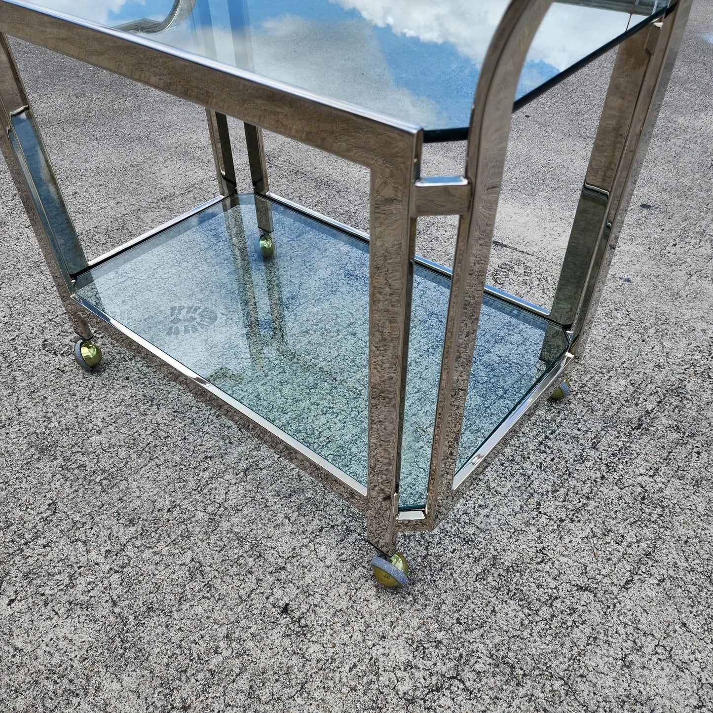 MCM Milo Baughman Style Chrome Bar Serving Cart 1970s