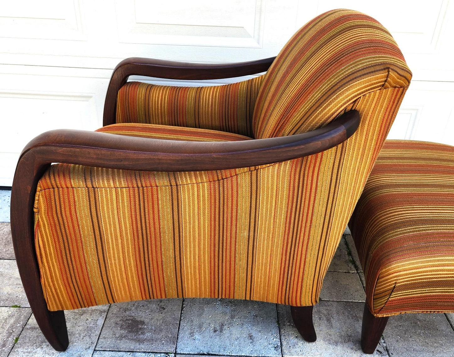 Vintage MCM Club Lounge Armchair & Ottoman Art Deco A Pair