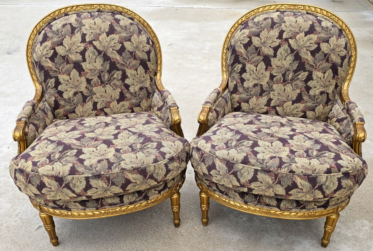 D & D Building NYC French Louis XVI Style Giltwood Oversized Bergère Armchairs