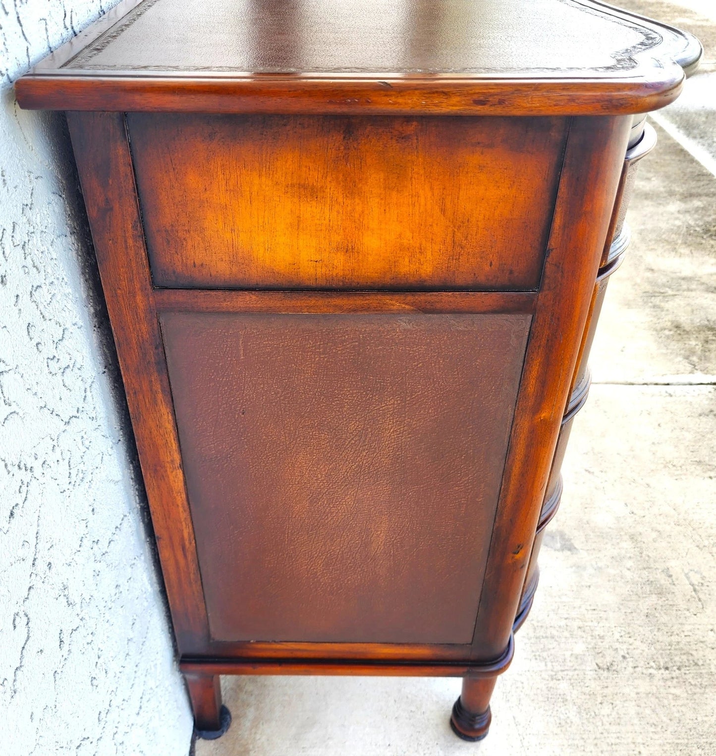 Theodore Alexander Leather Wrapped Serpentine Chest Hidden Pull Out Desk