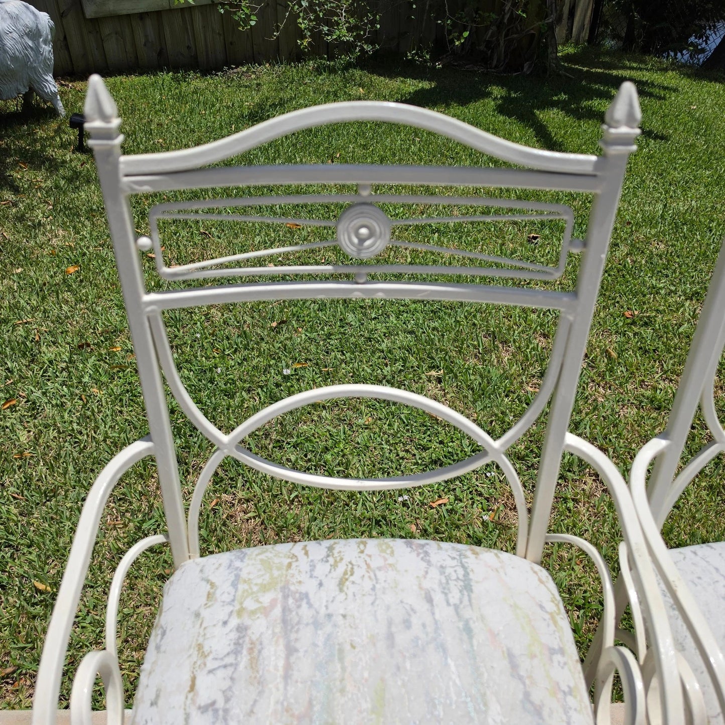 Set of 4 Vintage Coastal Palm Beach Regency Painted Metal Barstools.