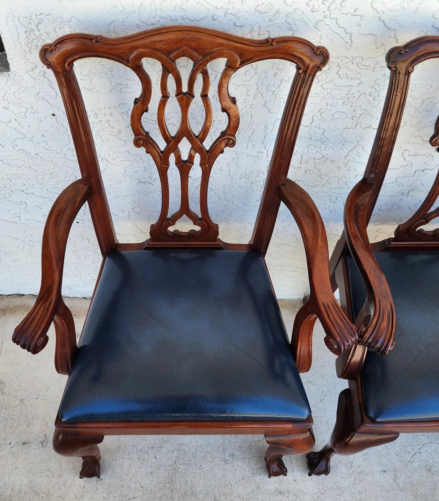 Councill Chippendale Mahogany & Leather Dining Chairs Set of 4