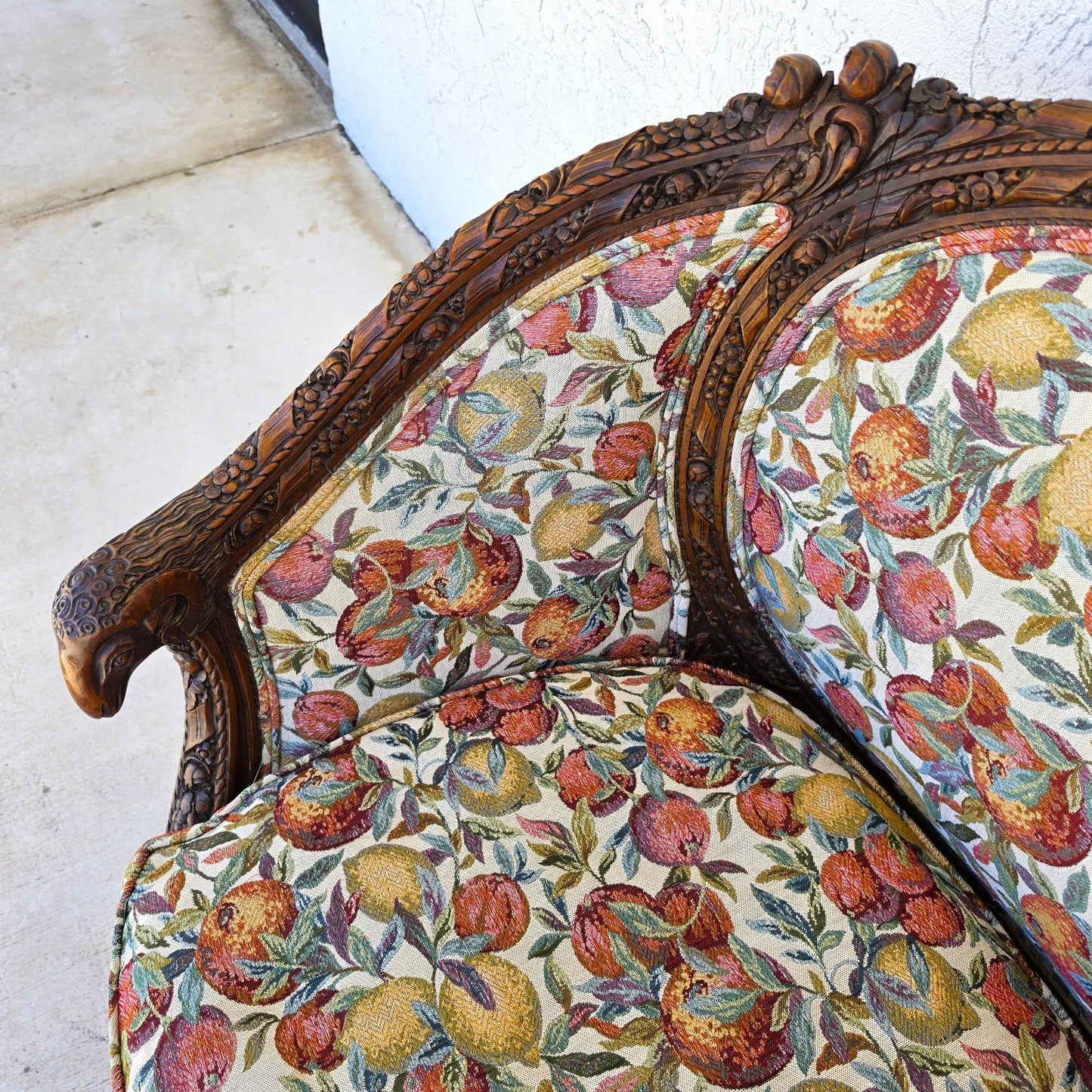 Antique French Regency Rams Heads Walnut Club Lounge Chair