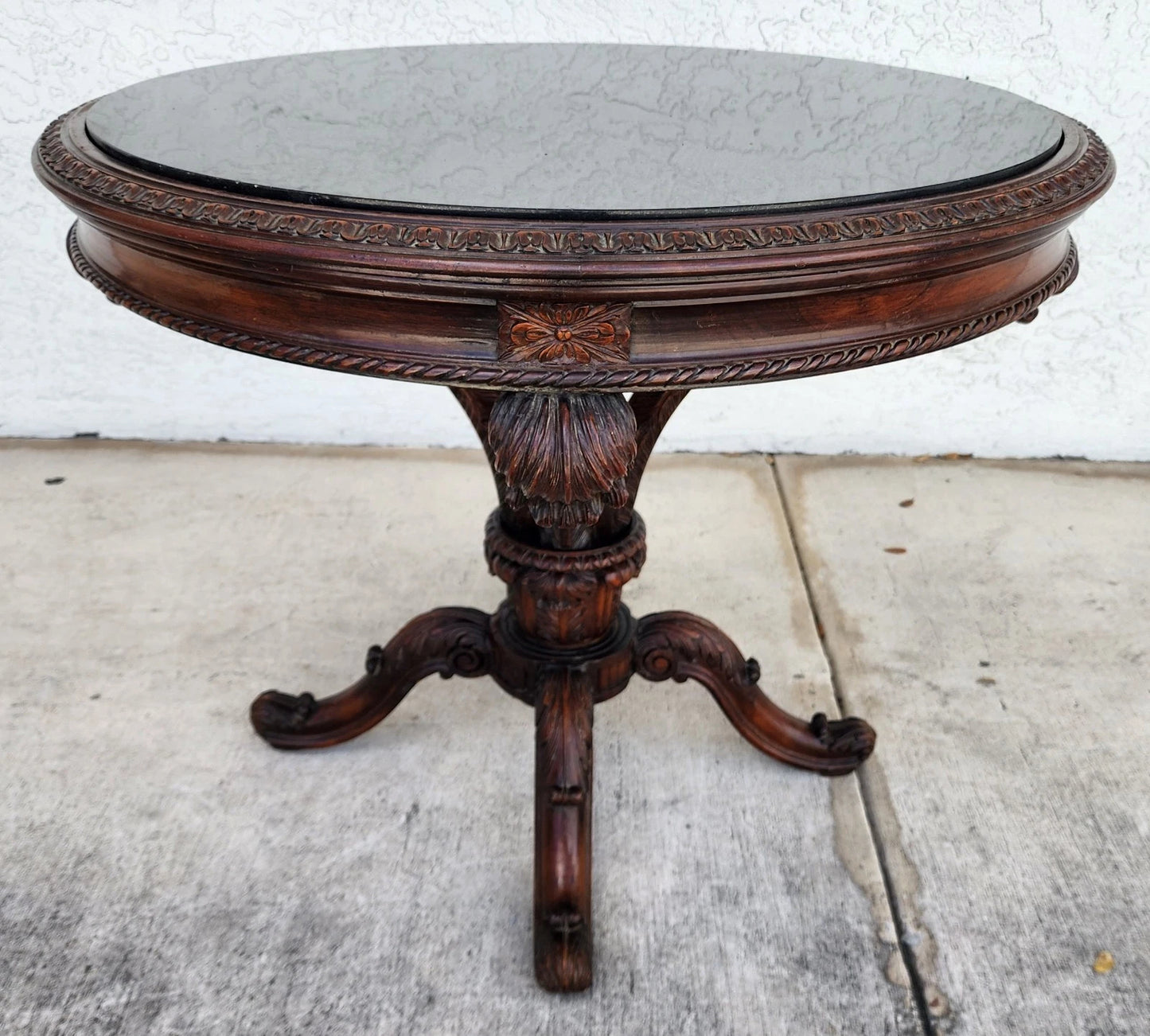 19th Century Empire Revival Center Table Carved Mahogany With Granite Top