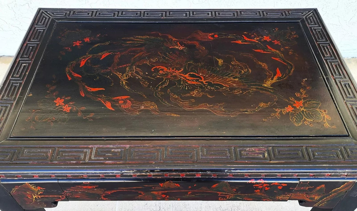 Vintage Chinese Lacquered Table Desk Asian Hand Painted