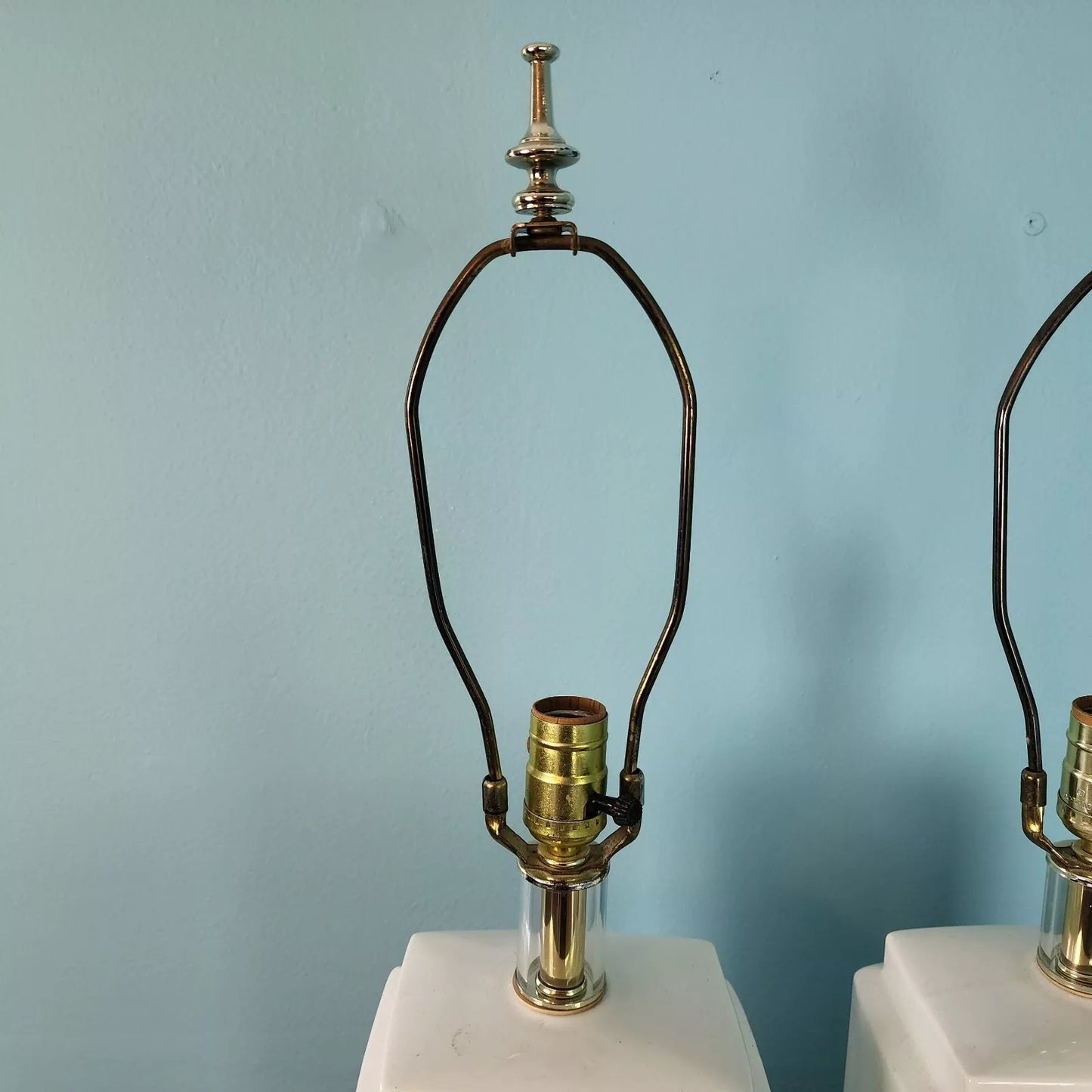 Vintage MCM Bauer Table Lamps Ceramic Lucite White Pair