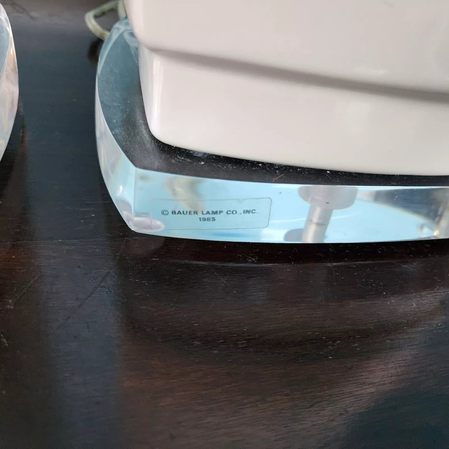 Vintage MCM Bauer Table Lamps Ceramic Lucite White Pair