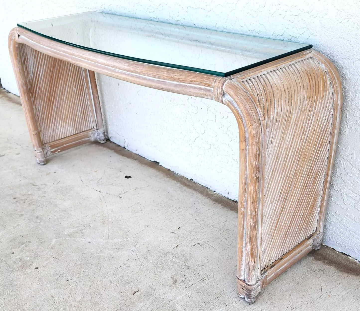 Blonde Bamboo Waterfall Console Sofa Table Low Profile