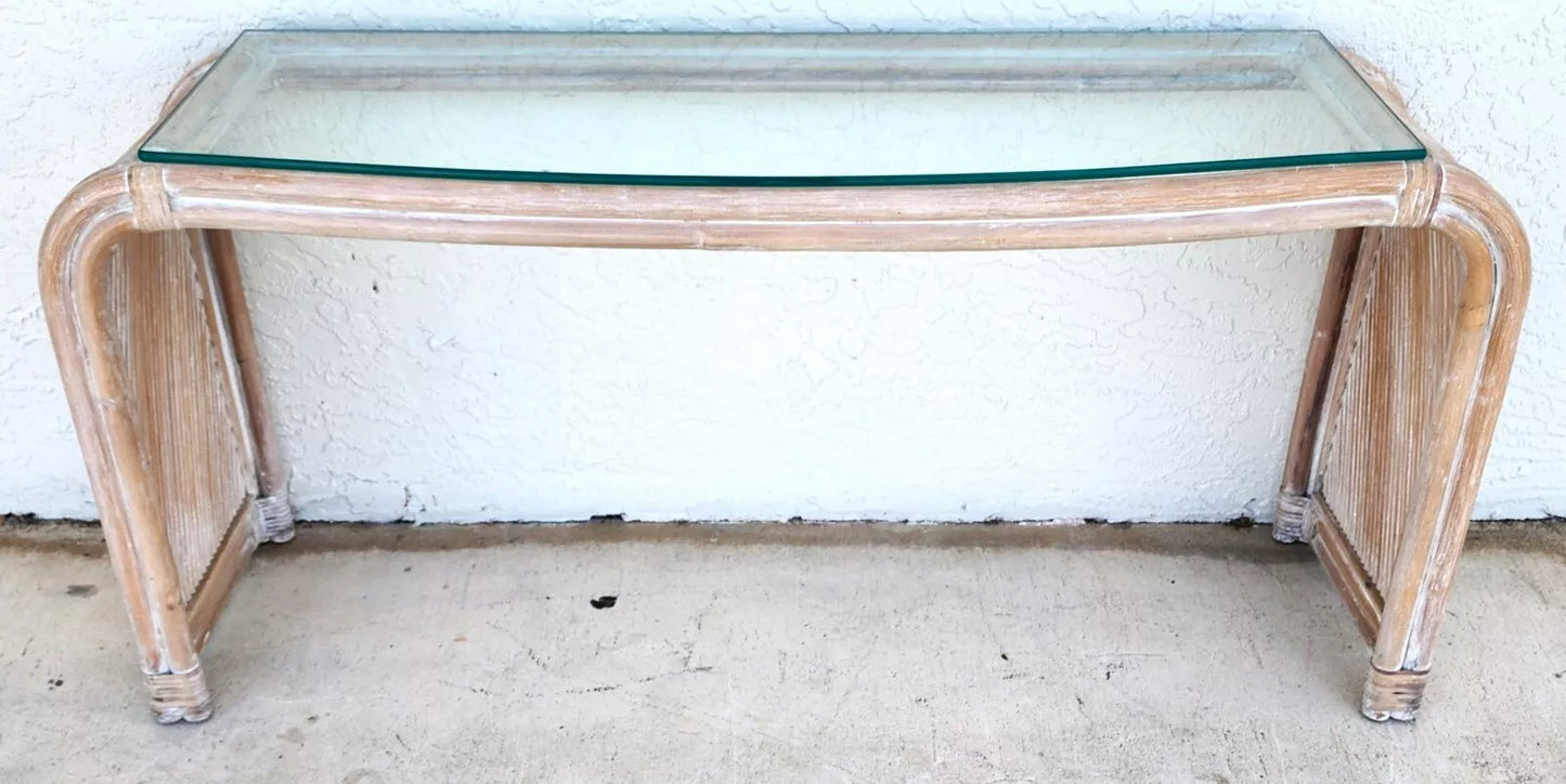 Blonde Bamboo Waterfall Console Sofa Table Low Profile