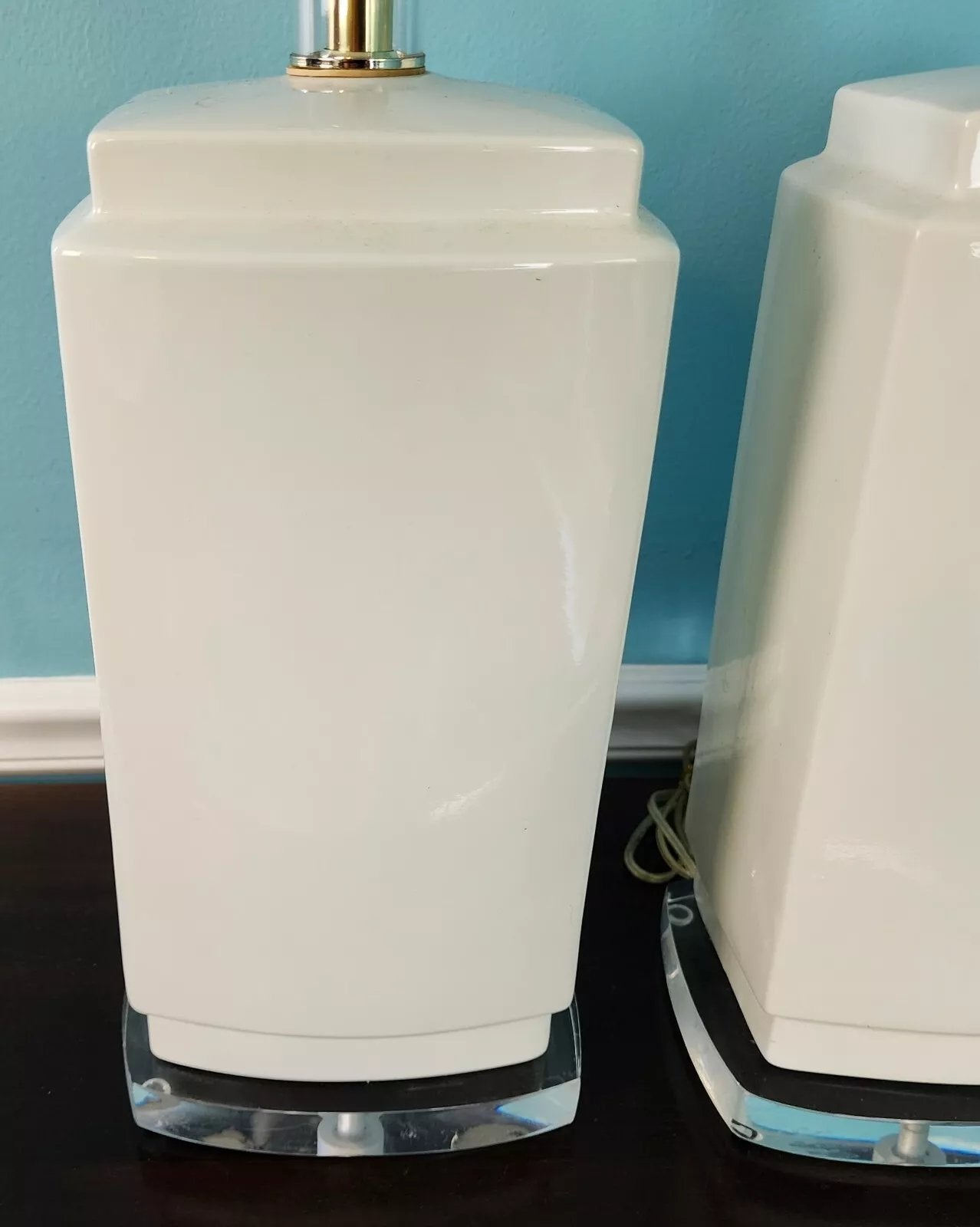 Vintage MCM Bauer Table Lamps Ceramic Lucite White Pair