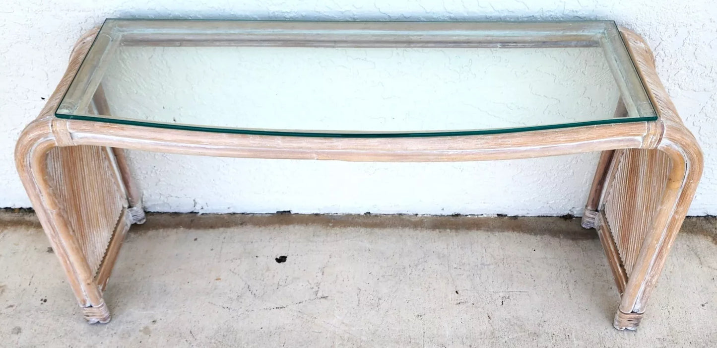 Blonde Bamboo Waterfall Console Sofa Table Low Profile