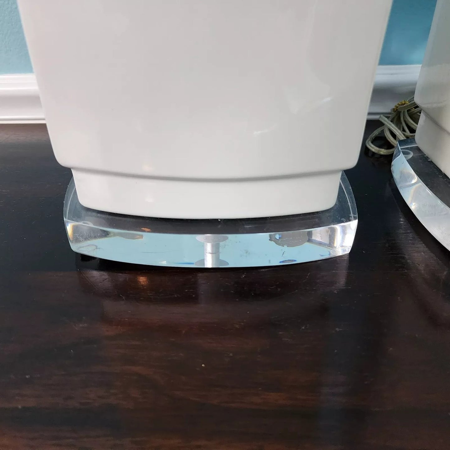 Vintage MCM Bauer Table Lamps Ceramic Lucite White Pair