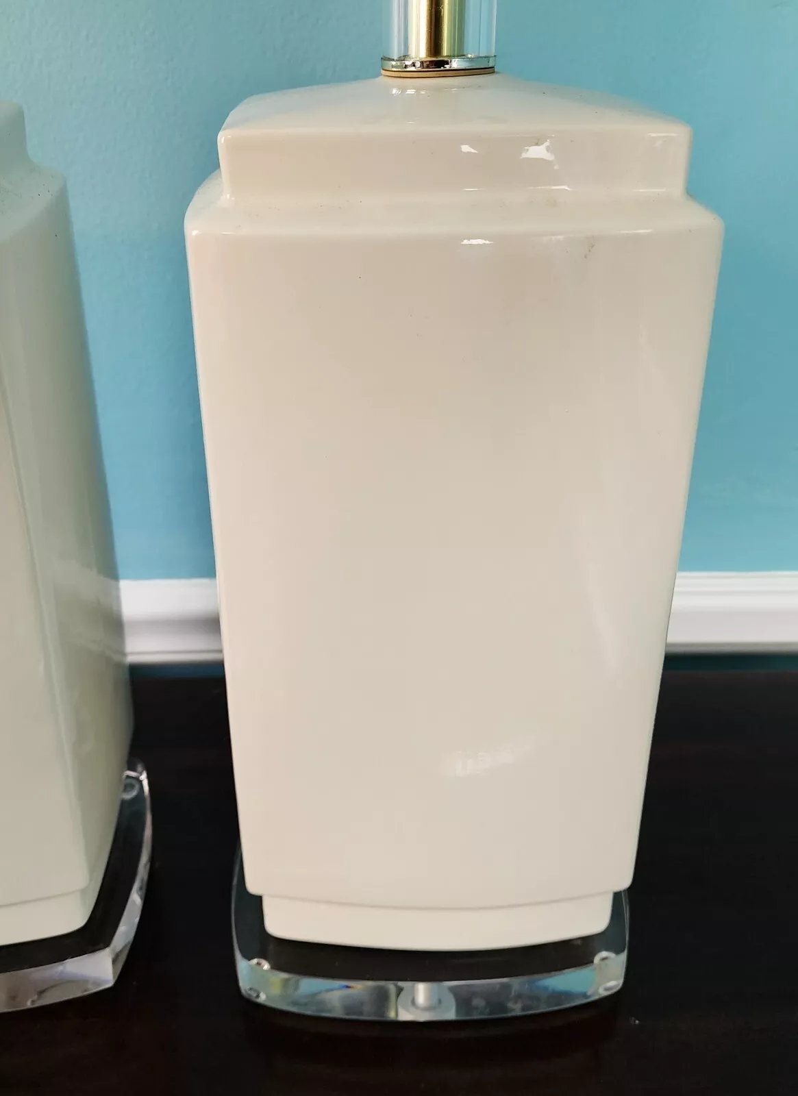 Vintage MCM Bauer Table Lamps Ceramic Lucite White Pair