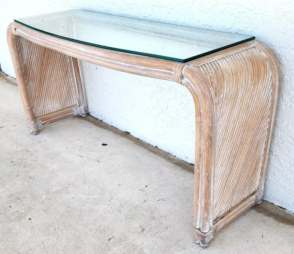 Blonde Bamboo Waterfall Console Sofa Table Low Profile