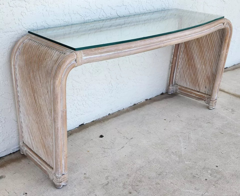 Blonde Bamboo Waterfall Console Sofa Table Low Profile