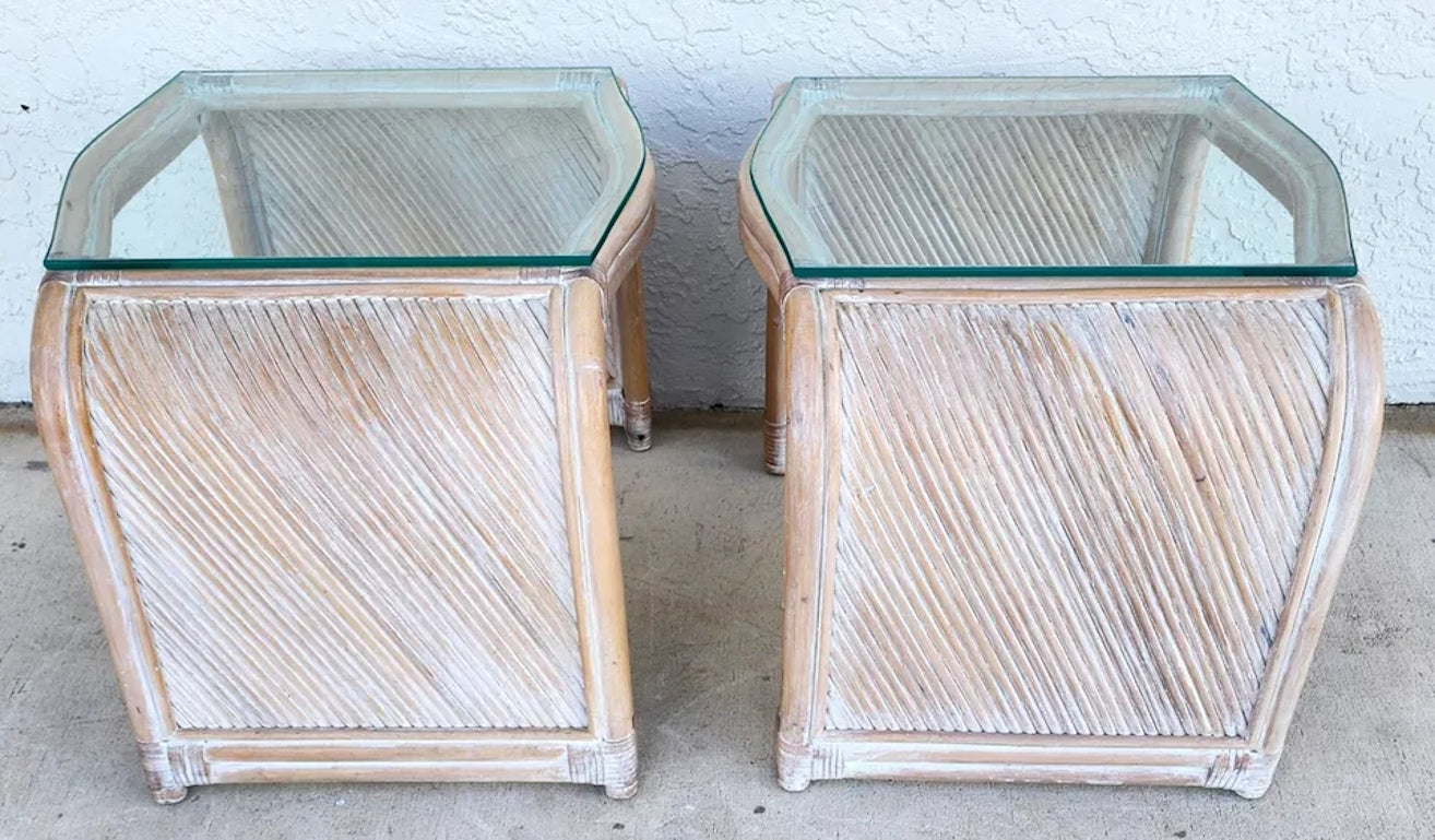 Blonde Bamboo Waterfall Side Tables Set of 2