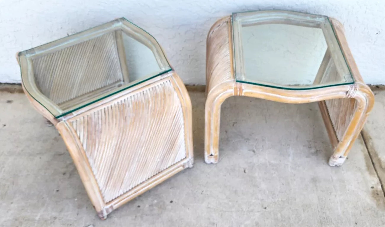 Blonde Bamboo Waterfall Side Tables Set of 2