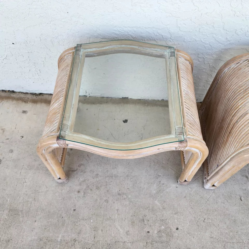 Blonde Bamboo Waterfall Side Tables Set of 2