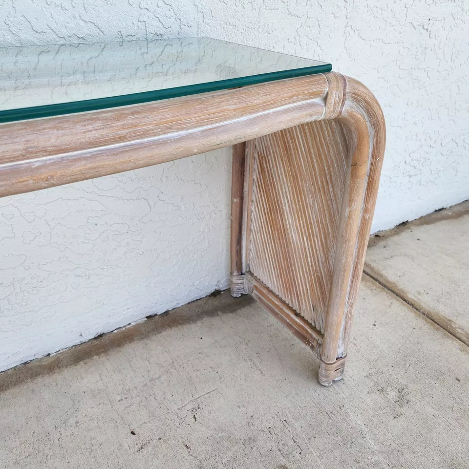 Blonde Bamboo Waterfall Console Sofa Table Low Profile